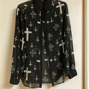 Sheer black shirt with white crosses